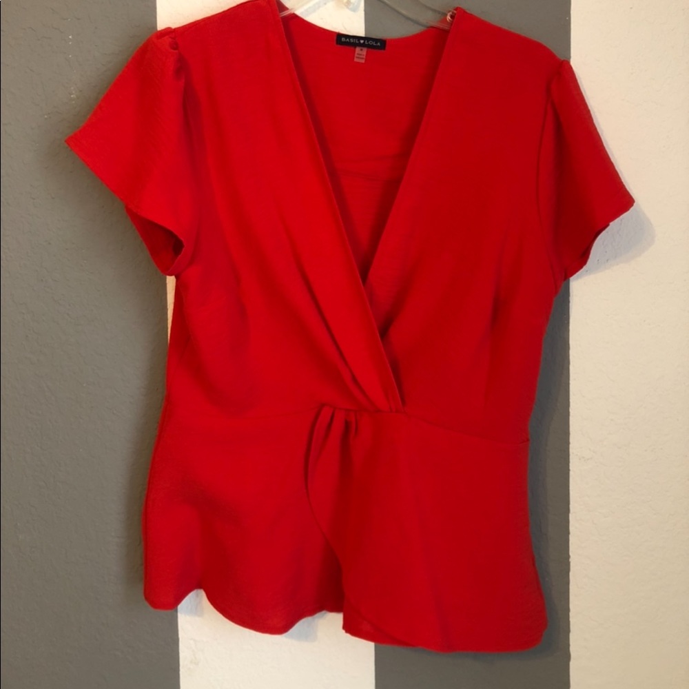 Bright red, short-sleeves blouse